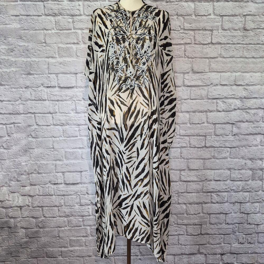 Spiegel Vintage Zebra Kaftan Maxi Dress Beaded Sequin Bohemian Cover Up Size M - Picture 3 of 11